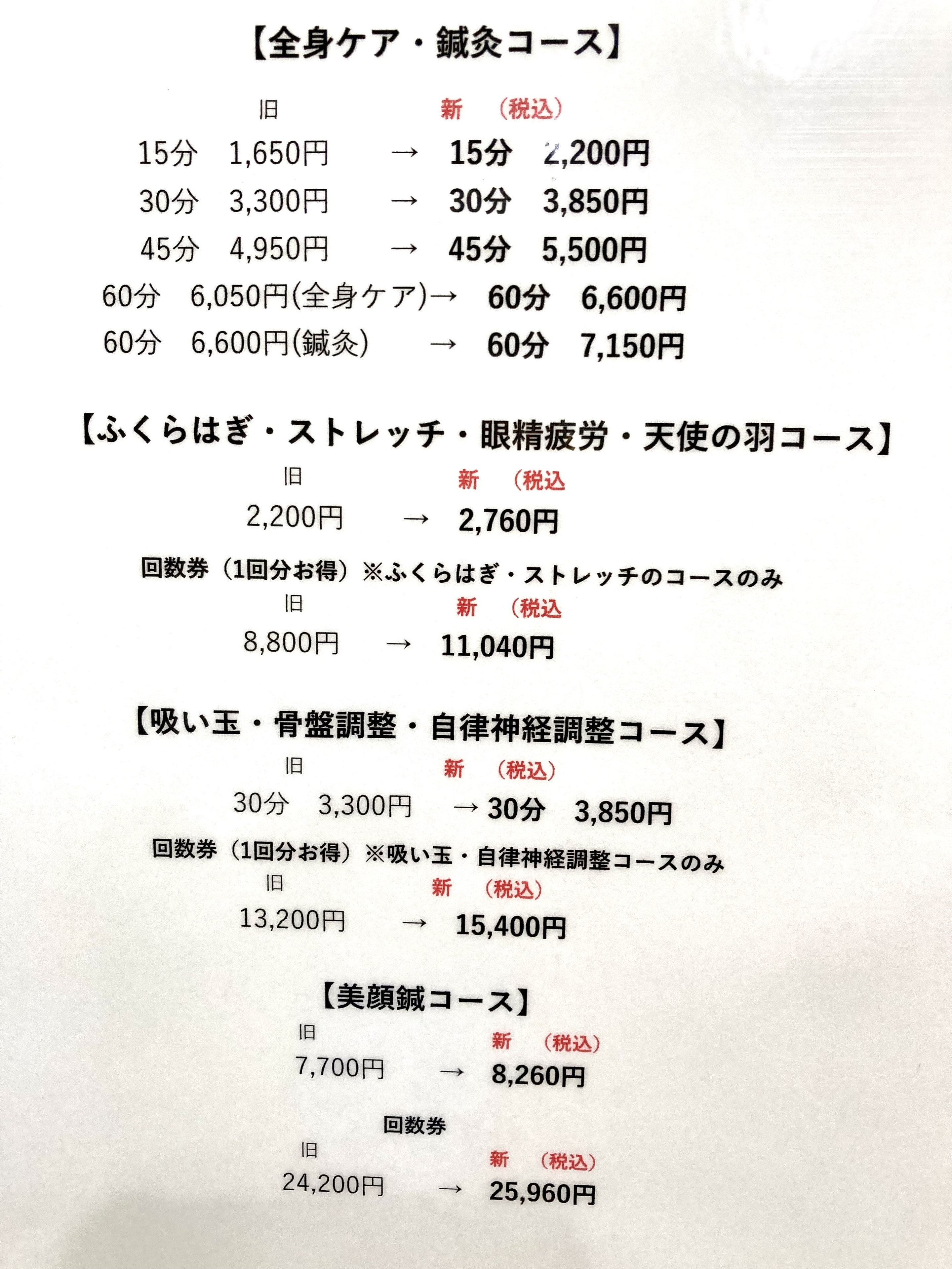 料金改定表